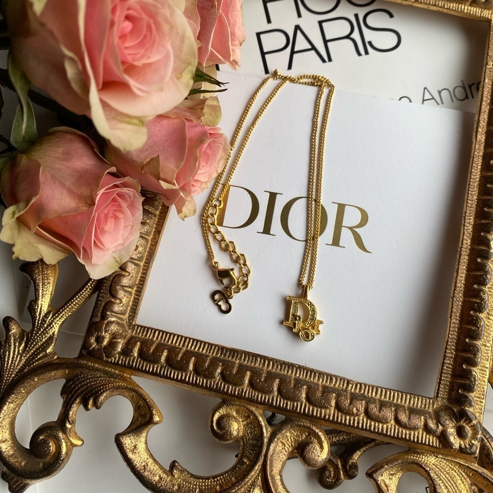 AUTHENTIC Christian Dior vintage gold tone logo necklace - Picture 8 of 15